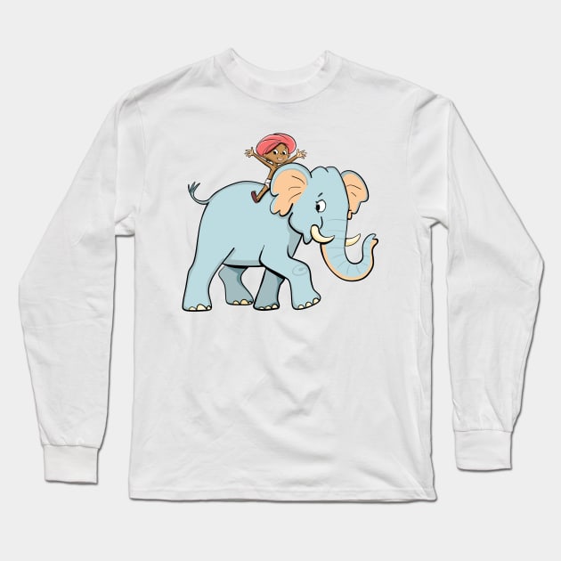 little Indian boy riding on an elephant Long Sleeve T-Shirt by duxpavlic